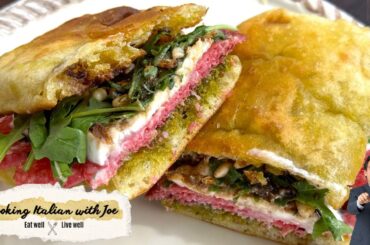 My Favorite Panini Sandwich Toasted Focaccia, Mozzarella, Pesto, Salami Cooking Italian with Joe