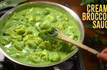 Cheese and Spinach Tortellini in Creamy Broccoli Sauce