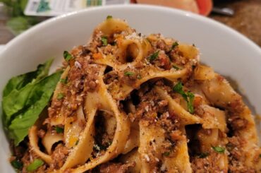 Homemade Ragu Bolognese With With Pappardelle