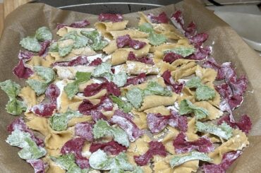 First attempt at tricolour fresh pasta. (With home made Arriabata)