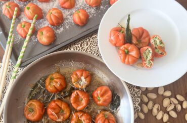 Pumpkin-shaped pumpkin ravioli! With a pistachio ricotta filling