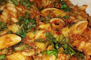 Desi style lamb mince pasta.