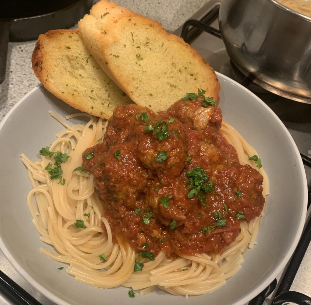 Spaghetti and Meatballs with Tomato sauce.