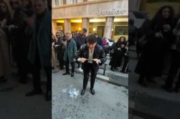 Guy’s wine celebration fails with face spray in Foggia, Italy