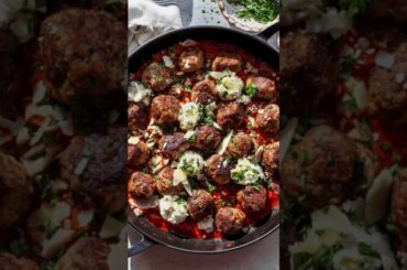 Skillet Ricotta Meatballs in Tomato-Basil Sauce | Easy & Ultra-Tender Italian Recipe #shorts