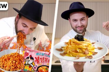 Italian Chef makes Korean “Carbonara Fire Noodles” Gourmet!
