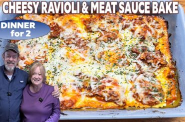 CHEESY RAVIOLI BAKE WITH MEAT SAUCE DINNER FOR TWO OR MORE