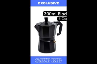 Aluminum Moka Pot 300ml Authentic Italian Espresso Coffee Maker for Stovetop Home Outdoor Black R...