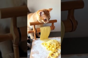 Professional chef cat makes a traditional Italian pasta