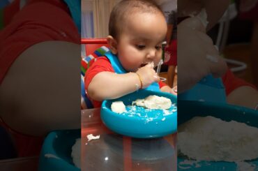 9 month old Baby eating idli