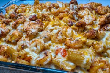 The Most Creamiest Baked Tuscan Chicken and Shrimp Pasta | Baked Tuscan Chicken & Shrimp Pasta
