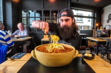 I ORDERED BELGIUM'S FAMOUS GIANT SPAGHETTI BOWL CHALLENGE | BeardMeatsFood