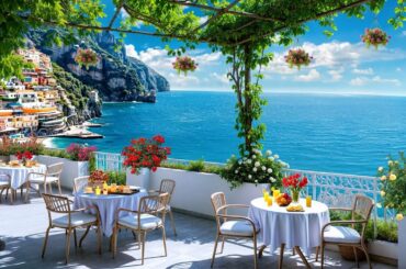 Positano Seaside Cafe Ambience with Romantic Italian Music & Happy Bossa Nova Jazz for Good Mood