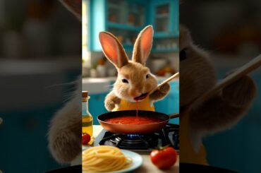 MasterShef Bunny | Pasta #cooking #bunnyeats #italy  #aianimals #funnyshorts #pets  #yt #cute #pasta