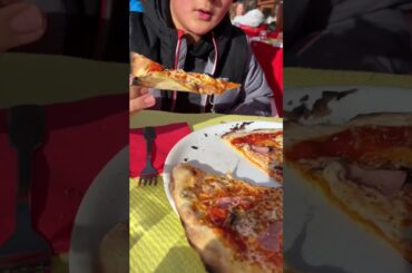 Eating The Whole Pizza in France on the mountain Alps. #shorts #eating #pizza #skiing #challenge