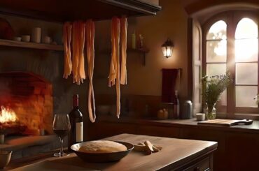 Warm Italian Kitchen Ambience  w/ Fire Oven Sounds & Cooking Music | Dinner Party Music | No Mid Ads