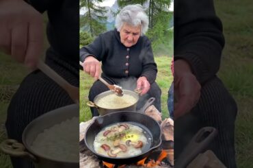 Risotto with Wild Mushrooms in an Alpine Meadow Italy #cooking