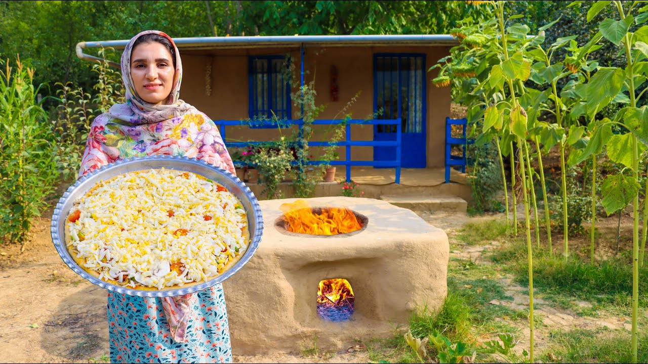 Iran Village Life : Rustic Recipe for a Large Pizza in a Clay Oven Iran Village Life : Rustic Recipe for a Large Pizza in a Clay Oven