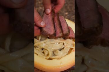 INSANE Cheese Wheel Pasta & GIANT Campfire Steak | #shorts