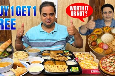 Zomato Buy 1 Get 1 FREE Food Review | Delhi Street Food Thali, Pizza & Dosa ! Delhi Food Blogger