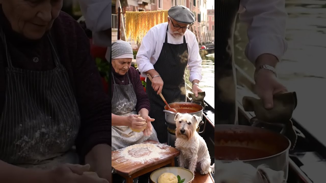 Italian Grandma & Grandpa with Dog Cooking Pasta on a Gondola” #food #worldvillagecookery Italian Grandma & Grandpa with Dog Cooking Pasta on a Gondola” #food #worldvillagecookery