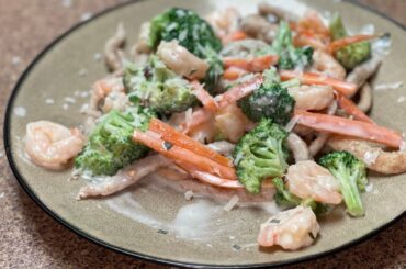 Shrimp Linguine with White Wine Reduction Aji Panca Cream Sauce