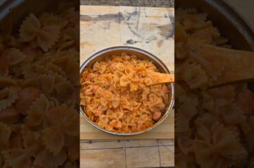Macaroni with sausages! Cooking outdoors!