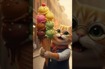 CAT EATING GIANT ICE CREAM IN ITALY #shorts #viral #funny #cute #cat #funnycats