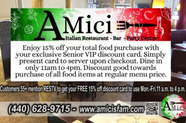 Amici Italian Restaurant and Bar   September 28th  15 second commercial