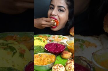 Eating Crispy Masala Dosa,Idli Dahi Vada,Poori,Chutney,Sambar South Indian Food ASMR Eating Video