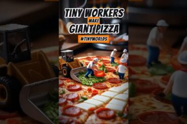 Tiny Workers Make Giant Pizza #foods #shorts #tinyworlds