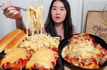 Satisfying OLIVE GARDEN Cravings! Lasagna, Chicken Parmigiana & Fettuccine Alfredo Mukbang ASMR