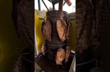 Big Ribs on Vertical Grill. Italy Food Festival