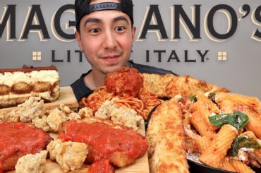 MUKBANG EATING SAUCY SPAGHETTI WITH MEATBALLS, FRIED MOZZARELLA WITH MARINARA, TIRAMISU | MAGGIANO'S