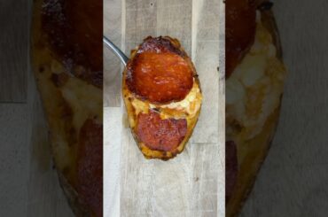 Pepperoni Pizza Potato Skins! Recipe below in comments. #highprotein #lowcarb #airfryer