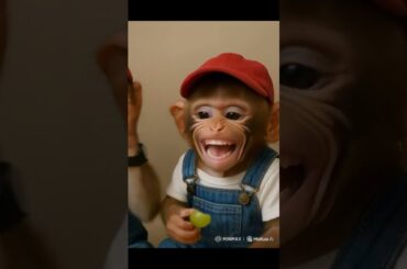 Two monkey baby eating grapes then laughing cutely