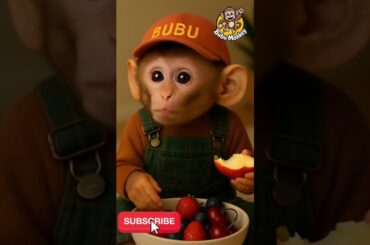 Monkey baby eating apple then laughing cutely #baby laughing #monkey baby