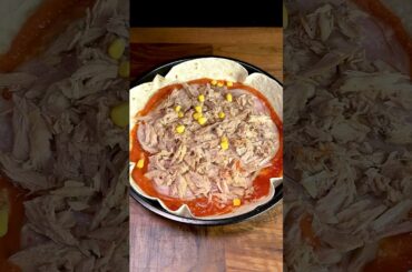 Tuna Tortilla Pizza! Easy Breakfast #shorts