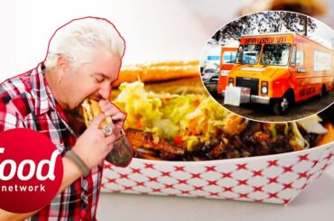 Guy Tries Root Beer Pulled Pork Sandwich At Unique California Food Truck | Diners, Drive-Ins & Dives