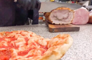 Roasts, Italian Hams and Melting Cheese. Street Food Festival in Italy