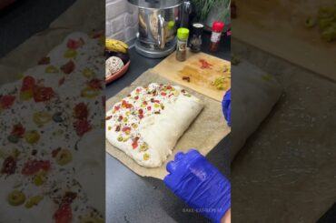 Fluffiest and Spicy Focaccia with Hot Peppers, Olives and sun-dried Tomatoes