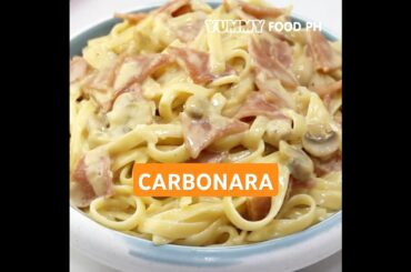 Filipino Budget Friendly Carbonara Pasta in creamy mushroom