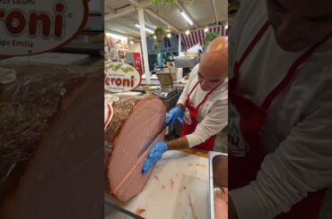 Cutting a Giant Italian Mortadella. Italy Food Festival