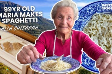 99yr old Maria makes homemade spaghetti, using a special tool| Pasta Grannies