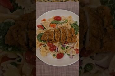 Homemade pasta salad with fried chicken #pasta