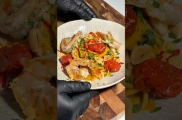 Crazy Chili Shrimp Spaghetti with Cherry Tomato 🔥🦐 #fyp #food #foryou #cooking #recipe #shorts