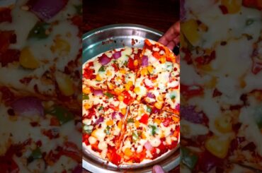 🍕 Cheesy Veg Pizza on Pan | Tawa Pizza Recipe | #pizza #cheeseburst #food #cooking #recipe #shorts