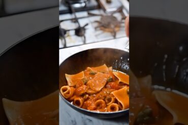 The Best Seafood Pasta! 🦑 Paccheri with Squid Sauce #shorts #seafood #italy