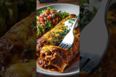 Cheesy Beef Enchiladas with Red Sauce #youtubeshorts #cooking #bonnecuisine #beef #explore #food