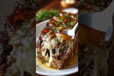French Onion Cheese Stuffed Meatloaf #youtubeshorts #food #beefroast #beef #cooking #explore